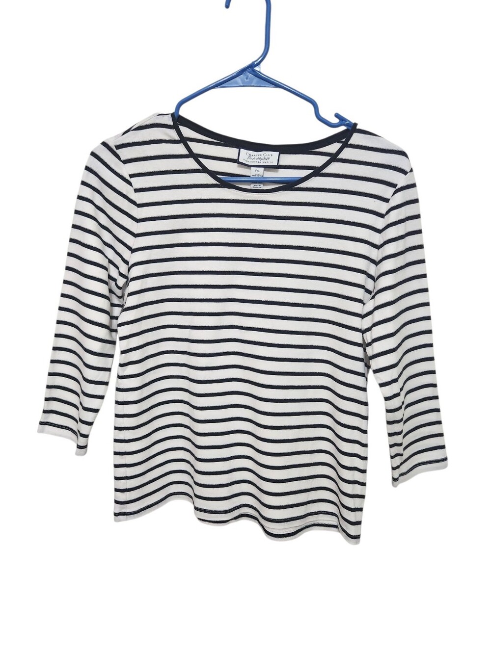 Charter Club Black & White Striped Long Sleeve Tee